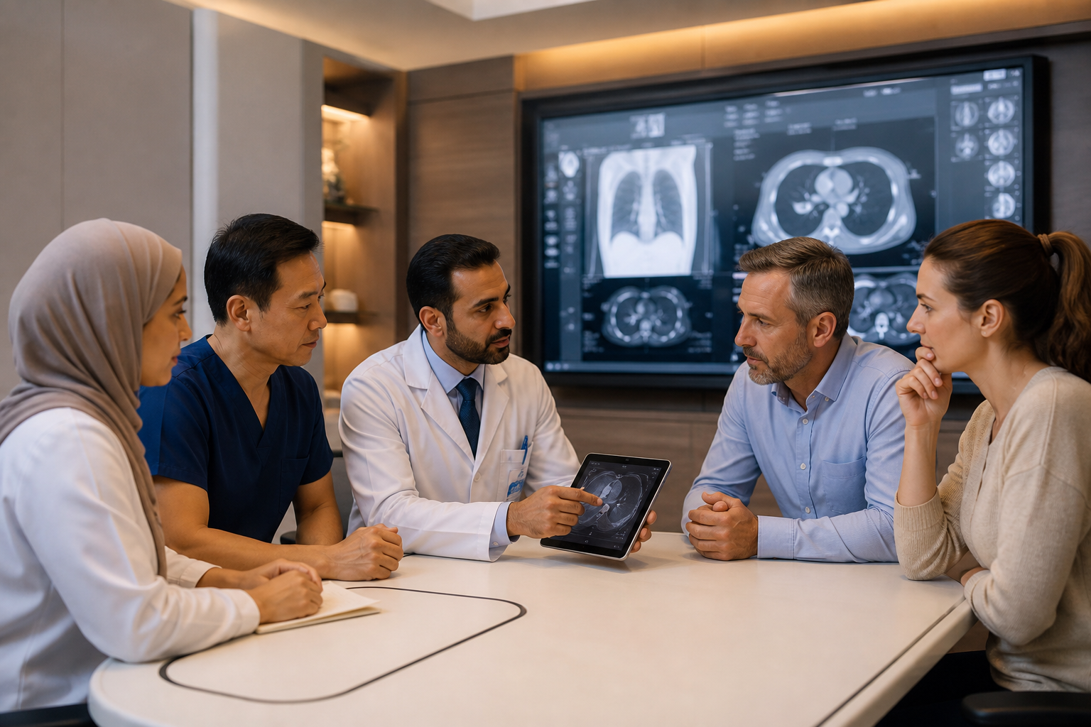 Abu Dhabi specialist medical team consulting an international patient