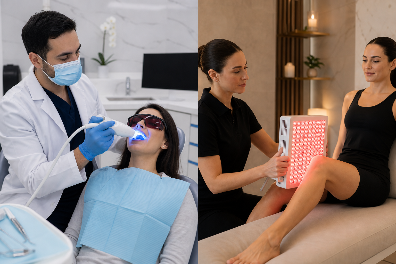 Dental whitening light and red light therapy treatment for knee pain