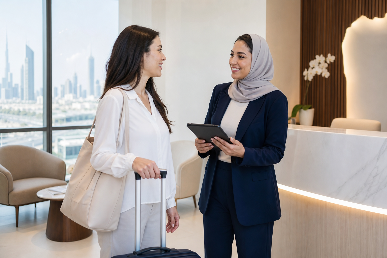 International medical traveller meeting a healthcare coordinator in Dubai