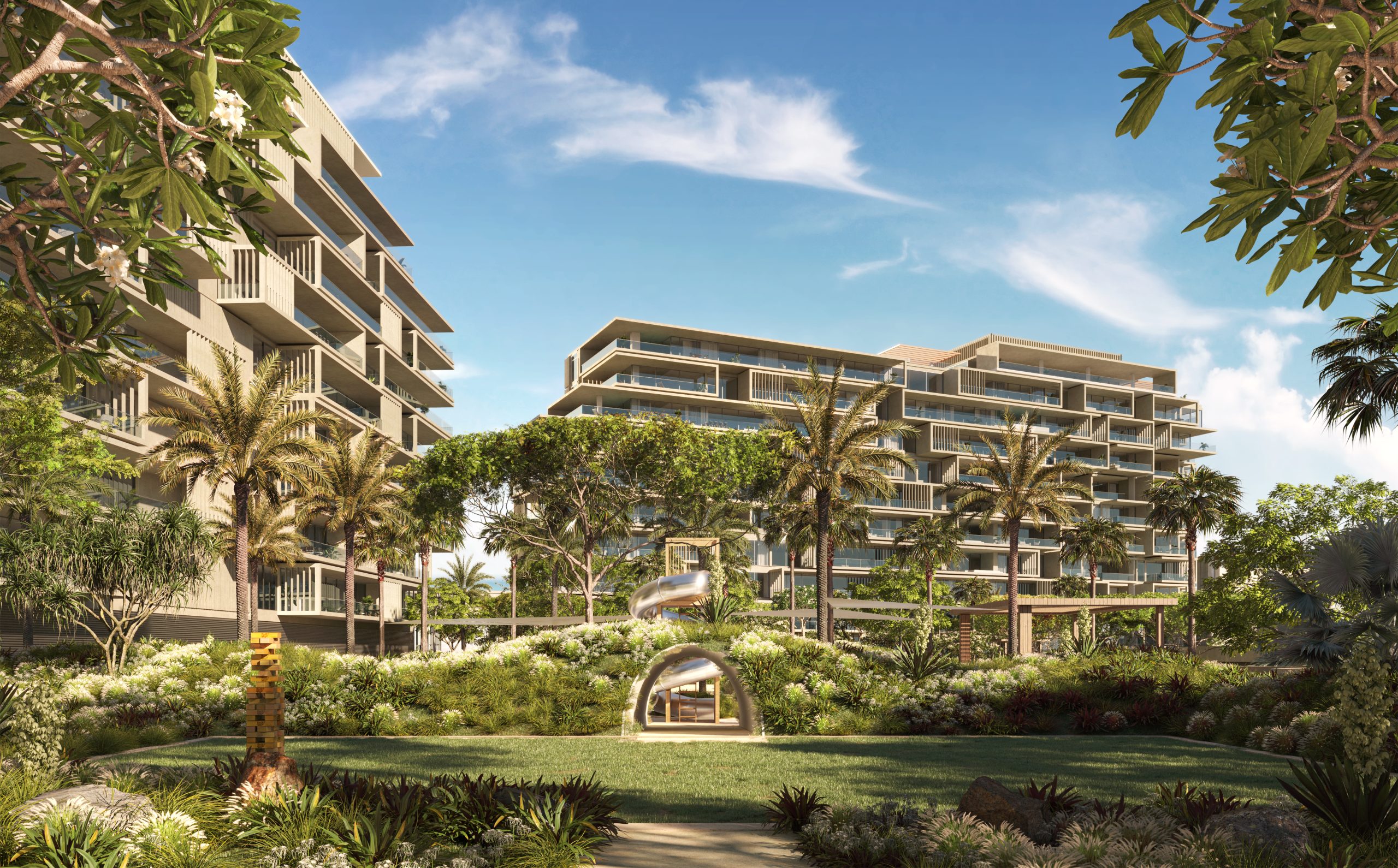 Landscaped exterior of Six Senses The Palm Dubai wellness resort